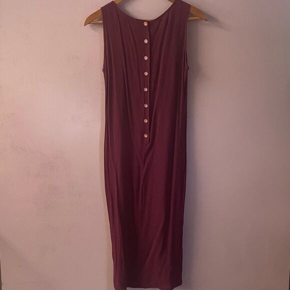 Vintage Thao’s Tailor Burgundy Button-Back Midi Dress Size XS EUC - Picture 3 of 12
